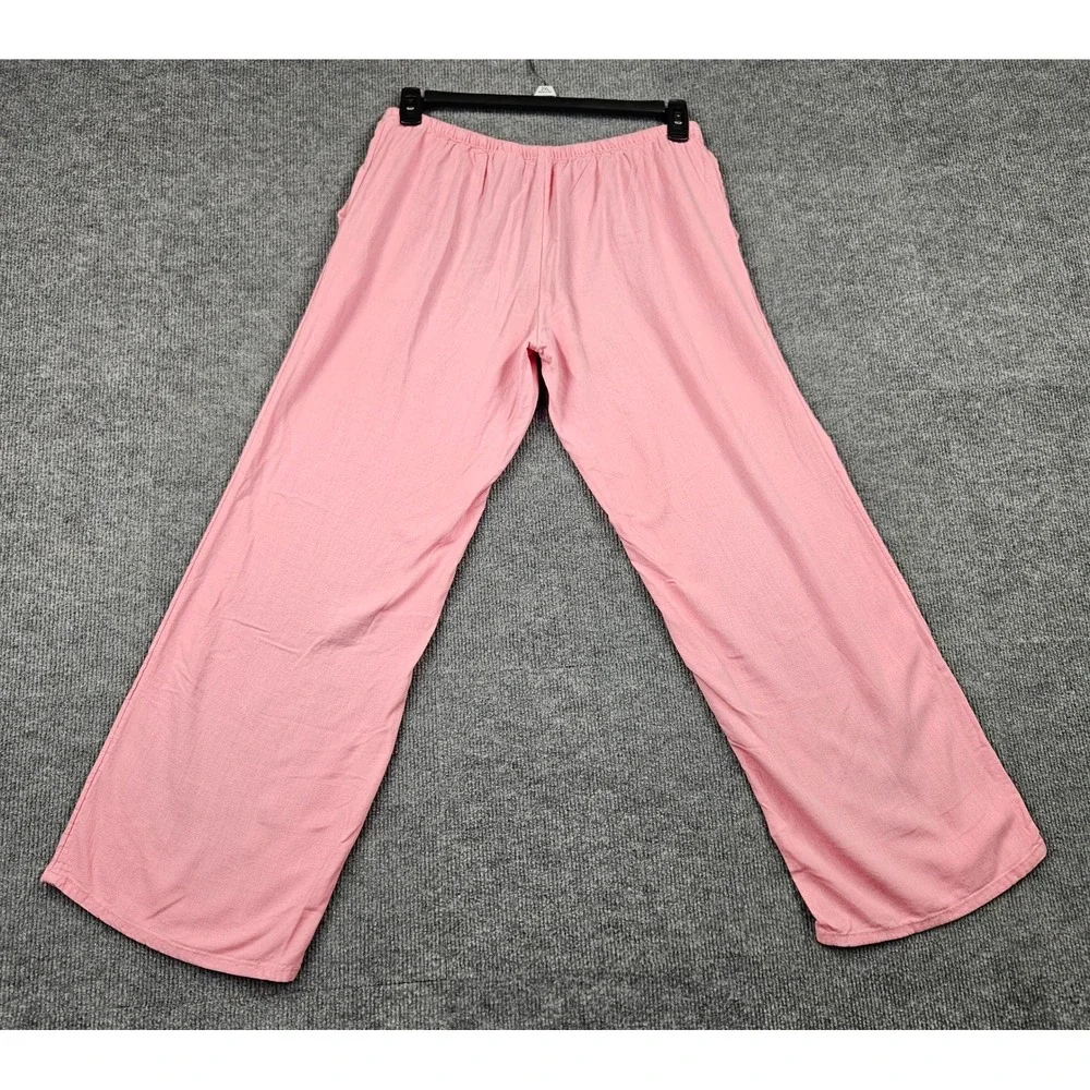 H&M Divided Women Pink Wide Leg Linen Blend Lounge Pants Drawstring Size M